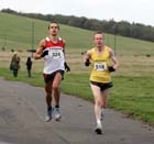 Conrad Franks (Gateshead) and eventual winner Nigel Rackham (Metros) lead  the Newcastle Town Moor Marathon. Photo: David T. Hewitson/Sports for All Pics